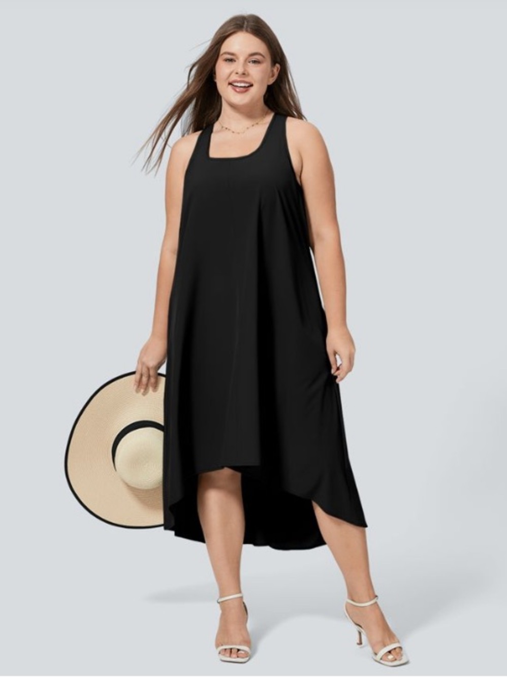 HALARA Breezeful Black Sleeveless High-Low Swing Dress